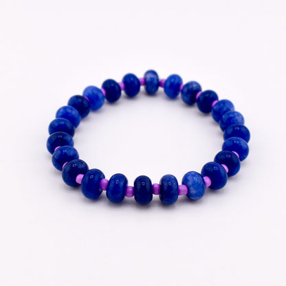 Handmade Blue Stone Bead Bracelet, Gold Initial Bracelet, Personalized Monogram Jewelry, Colorful Stackable Bracelets, Custom Gift for Her
