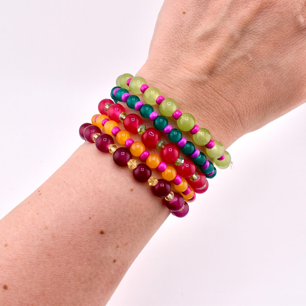 Fruit Punch Bracelet Stack: Set of 5 Colorful Beaded Bracelets