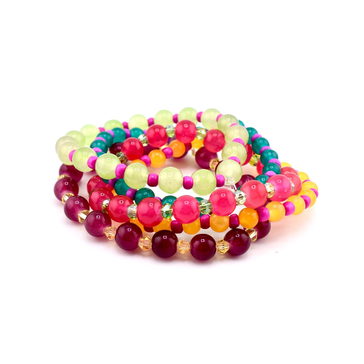 Fruit Punch Bracelet Stack: Set of 5 Colorful Beaded Bracelets