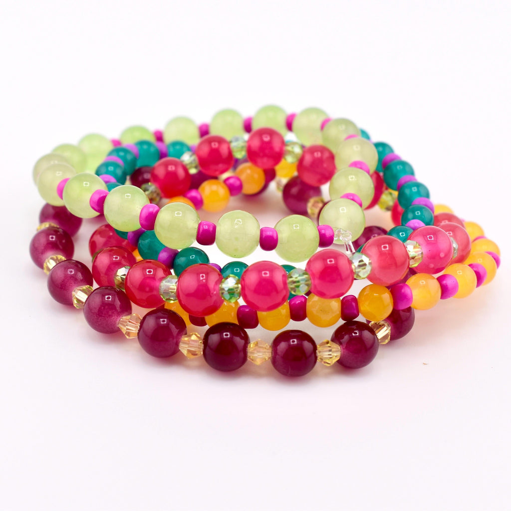 Fruit Punch Bracelet Stack: Set of 5 Colorful Beaded Bracelets