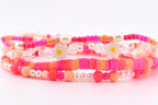 Sorbet Groove Beaded Bracelet Collection Pink Orange Daisy Accent Stackable Summer Jewelry