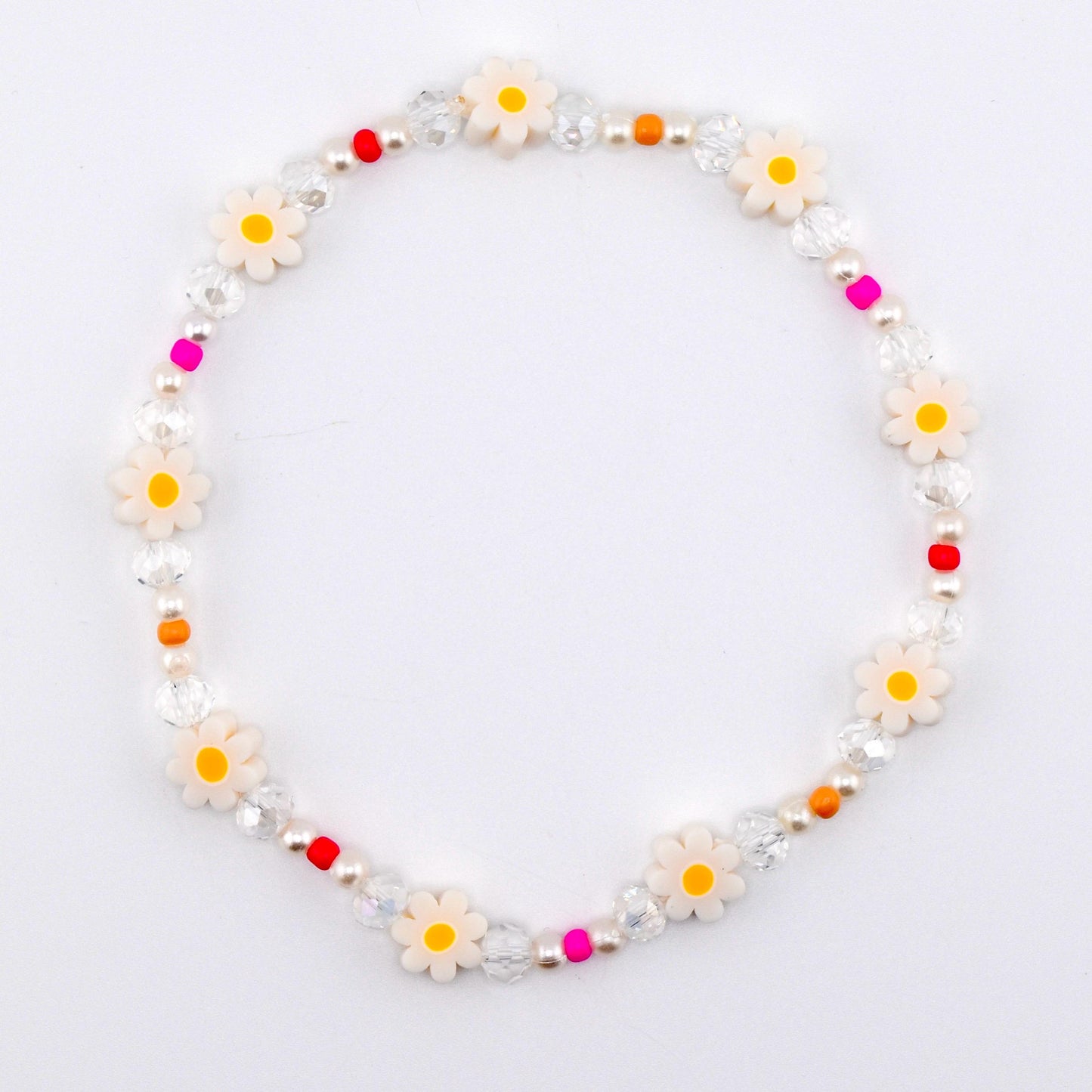 Sorbet Groove Bracelet Collection: Pink and Orange Beaded Bracelets with Daisy Accents