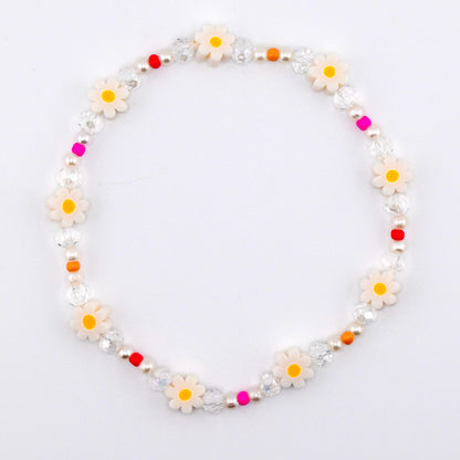 Sorbet Groove Bracelet Collection: Pink and Orange Beaded Bracelets with Daisy Accents