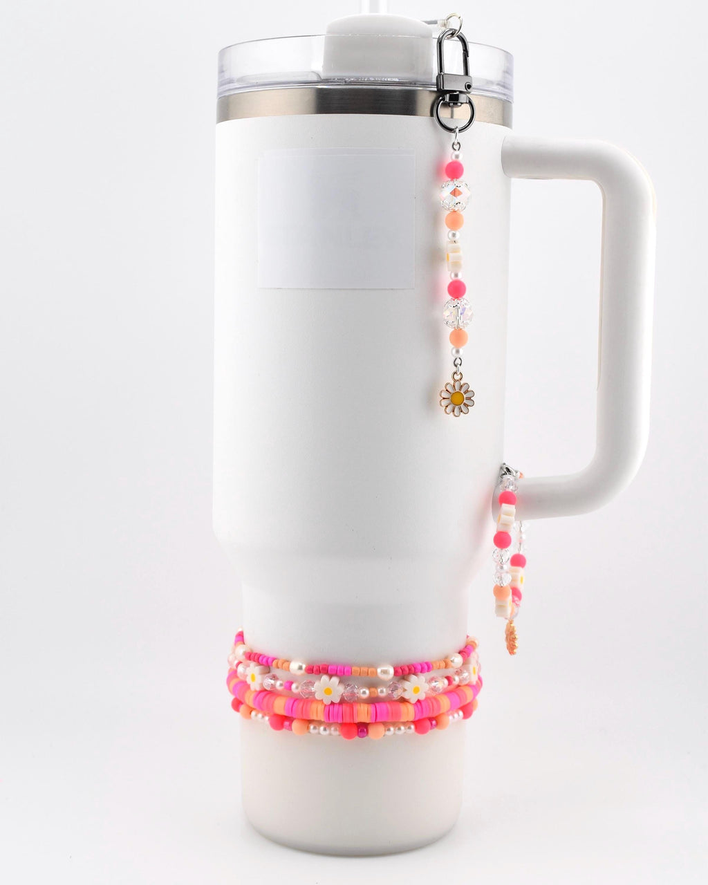 Sorbet Groove Tumbler Straw Charm: Pink Orange Daisy Beaded Y2K Coastal Accessory