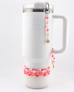 Sorbet Groove Tumbler Straw Charm: Pink Orange Daisy Beaded Y2K Coastal Accessory
