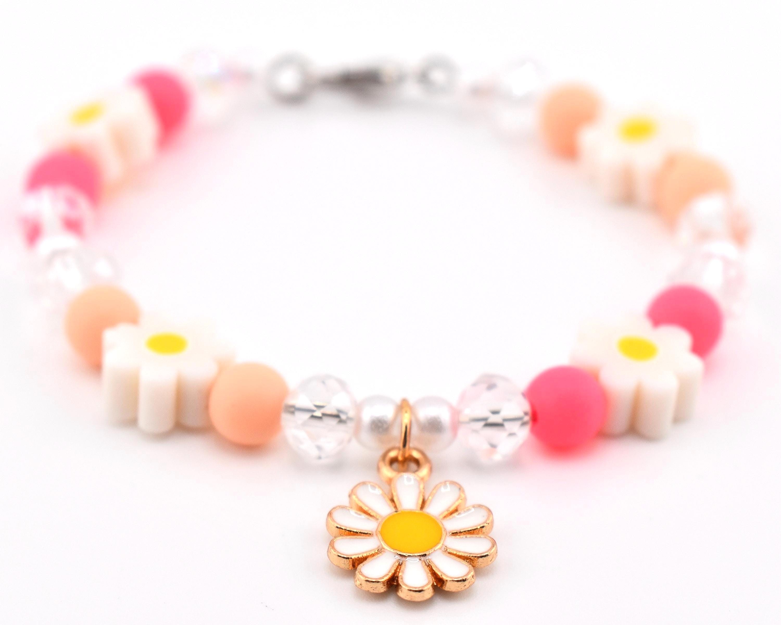 Sorbet Groove Tumbler Charm: Pink Orange Daisy Beaded Handle Accessory