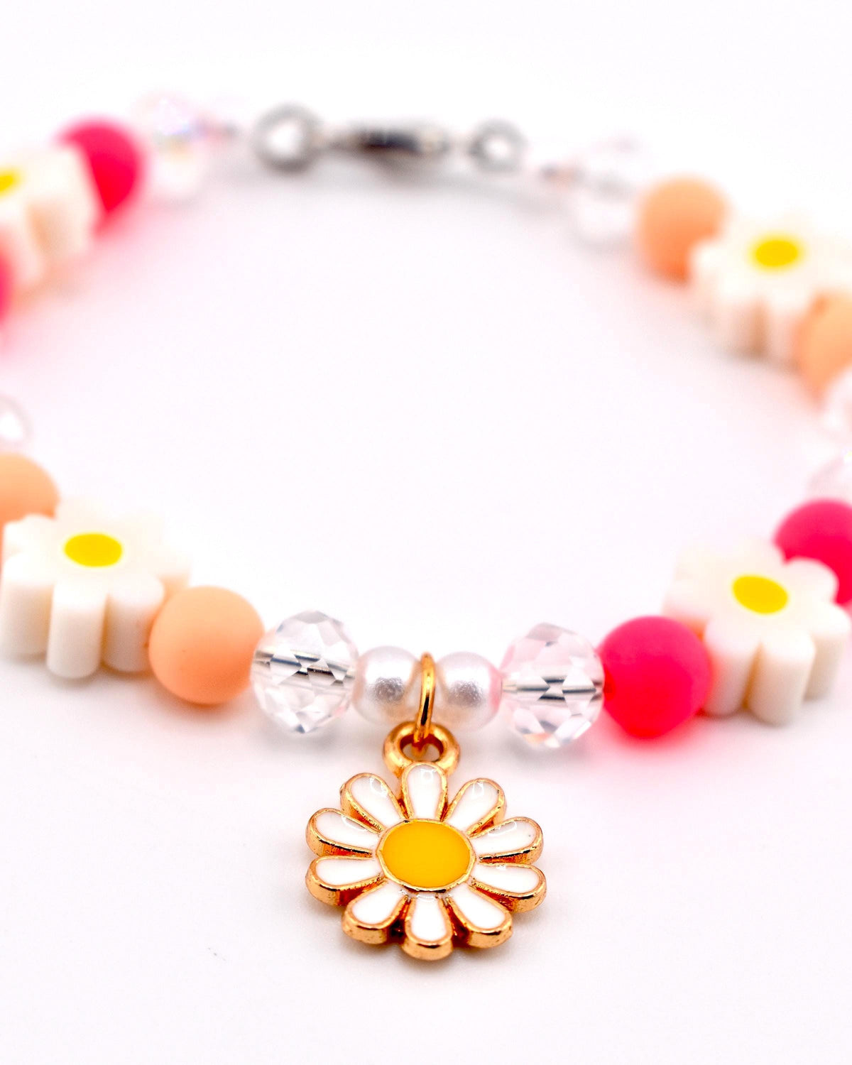 Sorbet Groove Tumbler Charm: Pink Orange Daisy Beaded Handle Accessory