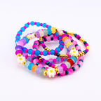 Flower Child Beaded Bracelet Stack: Colorful Glass Rondelle Daisy Beads
