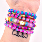 Flower Child Beaded Bracelet Stack: Colorful Glass Rondelle Daisy Beads