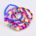 Flower Child Beaded Bracelet Stack: Colorful Glass Rondelle Daisy Beads