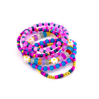 Flower Child Beaded Bracelet Stack: Colorful Glass Rondelle Daisy Beads