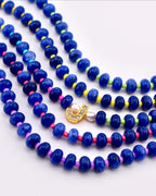 Cobalt Blue Stone Bead Bracelet, Gold Initial Charm, Crystal Accent, Pearl Detail