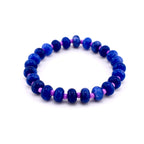 Cobalt Blue Stone Bead Bracelet, Gold Initial Charm, Crystal Accent, Pearl Detail