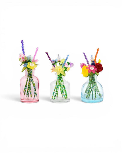 Beaded Flower Bouqet in Small Glass Bud Vase