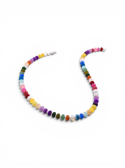 Rainbow Gemstone Beaded Necklace | Colorful Candy Gemstone Rondelle Necklace | Handmade Multicolor Stone Jewelry