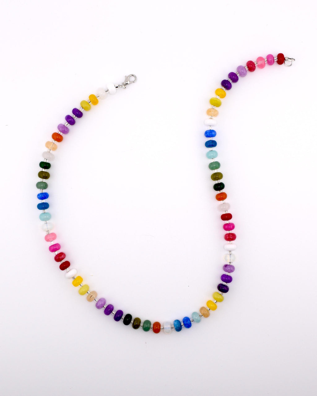 Rainbow Gemstone Rondelle Necklace | Multicolor Candy Stone Jewelry, Handmade