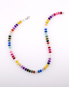 Rainbow Gemstone Rondelle Necklace | Multicolor Candy Stone Jewelry, Handmade
