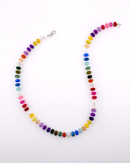 Rainbow Gemstone Beaded Necklace | Colorful Candy Gemstone Rondelle Necklace | Handmade Multicolor Stone Jewelry