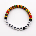 Freedom Day Beaded Bracelet • Handmade Cultural Jewelry • Red Yellow Green Black Beads • Letter Bead Bracelet • Stretch Bracelet