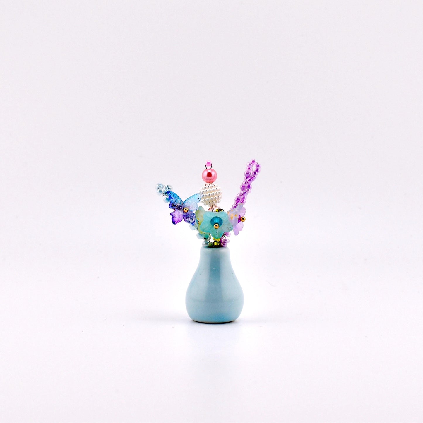 Mini Beaded Flower Magnets - Handmade Bead Flowers in a Glass Vase