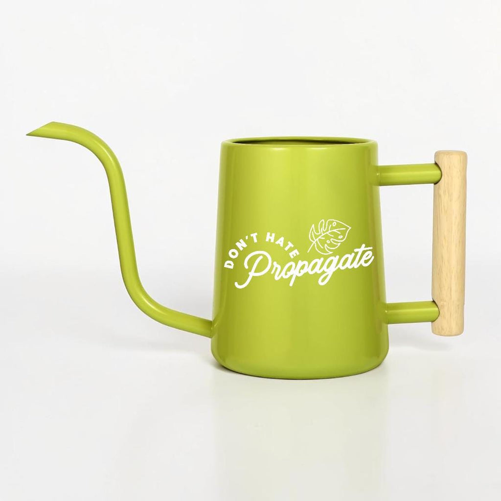 Metal Watering Can with Don't Hate Propagate and Monstera Leaf Design