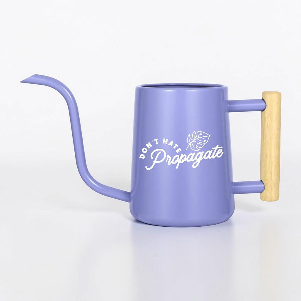 Metal Watering Can with Don't Hate Propagate and Monstera Leaf Design