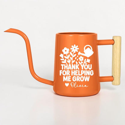 Personalized Metal Watering Can with Wood Handle | Thank You for Helping Me Grow