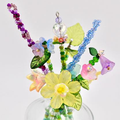 Beaded Flower Bouqet in Small Glass Bud Vase
