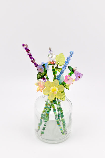 Beaded Flower Bouqet in Small Glass Bud Vase