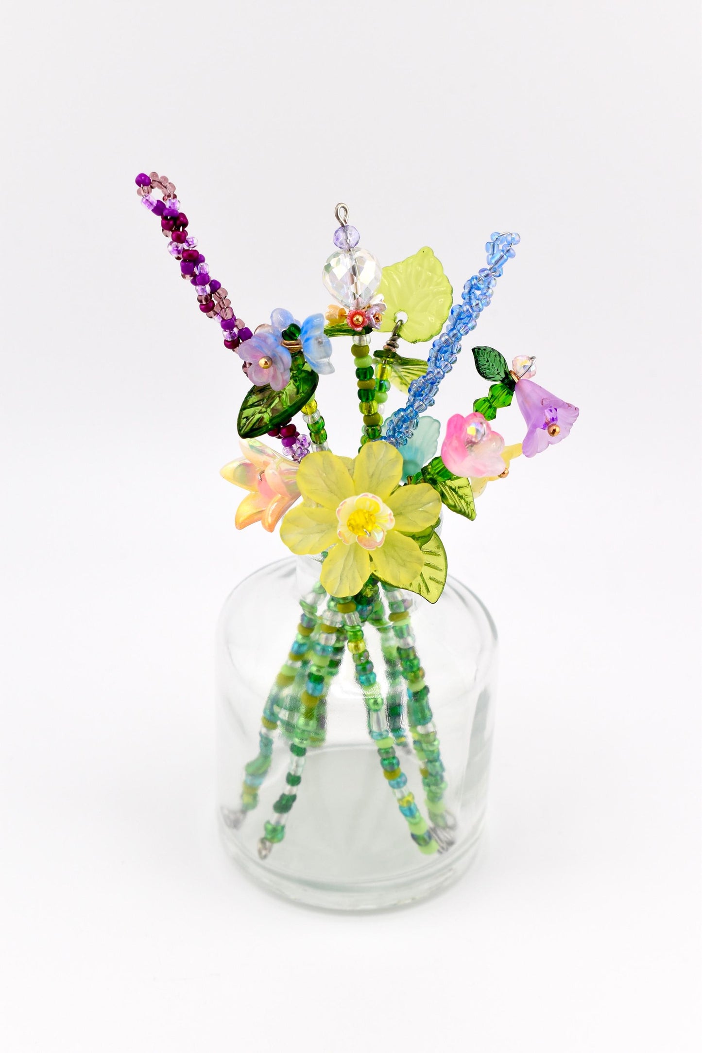 Beaded Flower Bouqet in Small Glass Bud Vase