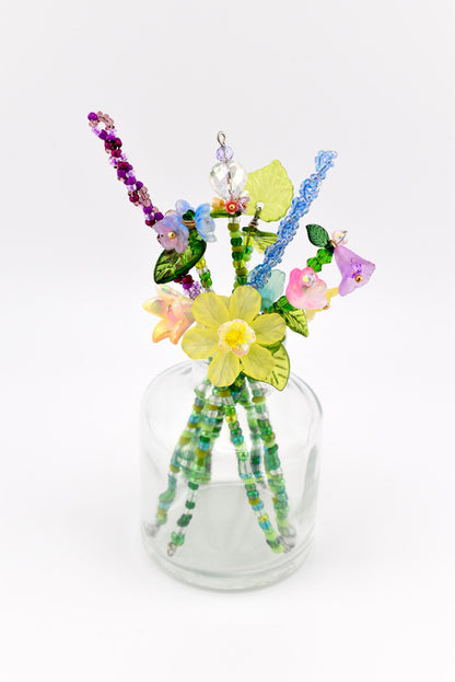 Beaded Flower Bouqet in Small Glass Bud Vase
