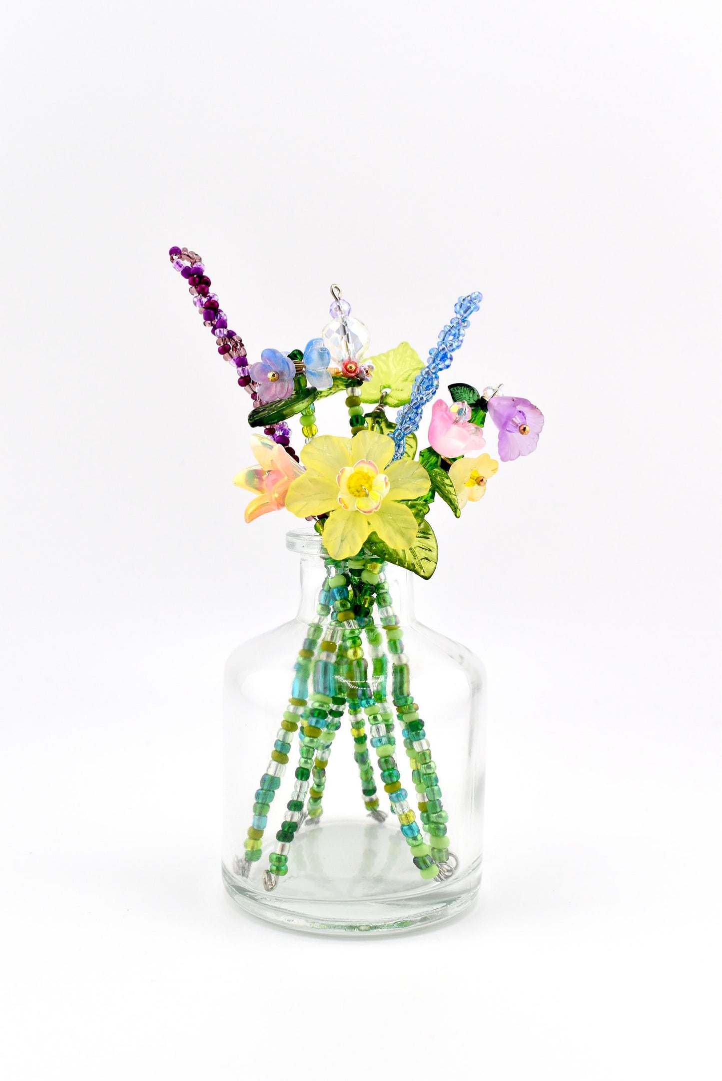 Beaded Flower Bouqet in Small Glass Bud Vase