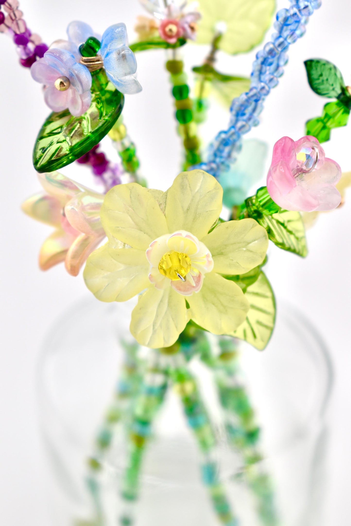Beaded Flower Bouqet in Small Glass Bud Vase