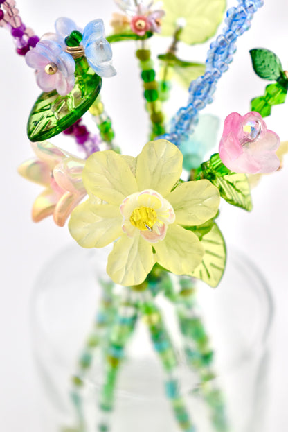Beaded Flower Bouqet in Small Glass Bud Vase