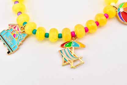 Yellow Summer Charm Bracelet with Colorful Spacer Beads
