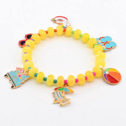 Yellow Summer Charm Bracelet with Colorful Spacer Beads