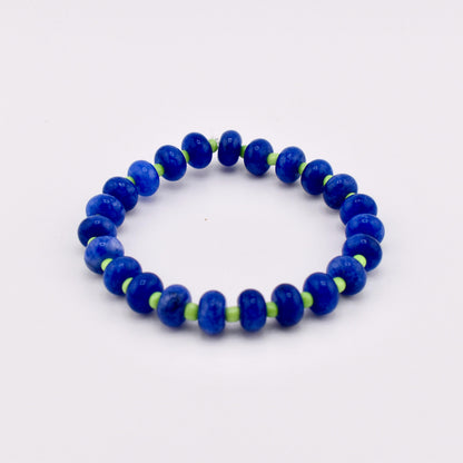 Handmade Blue Stone Bead Bracelet, Gold Initial Bracelet, Personalized Monogram Jewelry, Colorful Stackable Bracelets, Custom Gift for Her