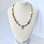 Rainbow Seed Bead Necklace: Custom Initial Charm, Bumblebee Accent