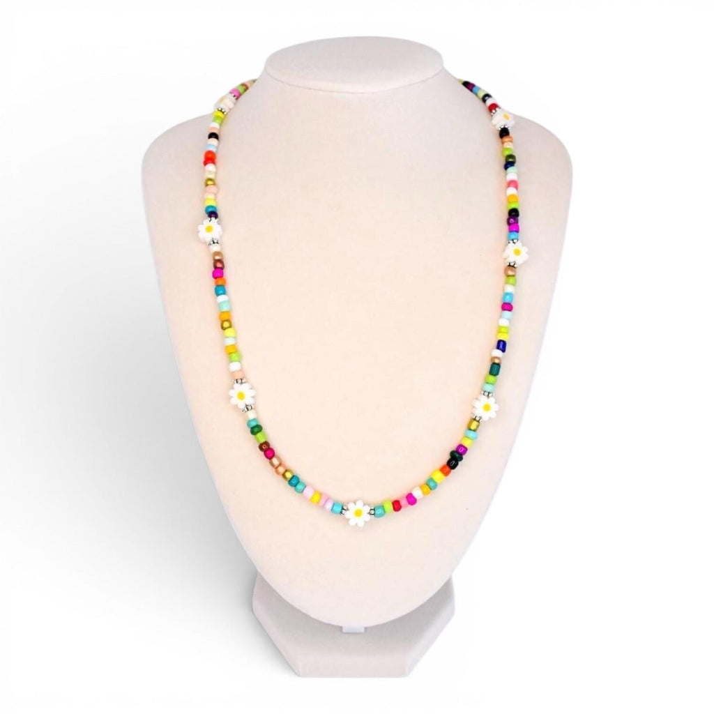 Colorful Seed Bead Daisy Necklace