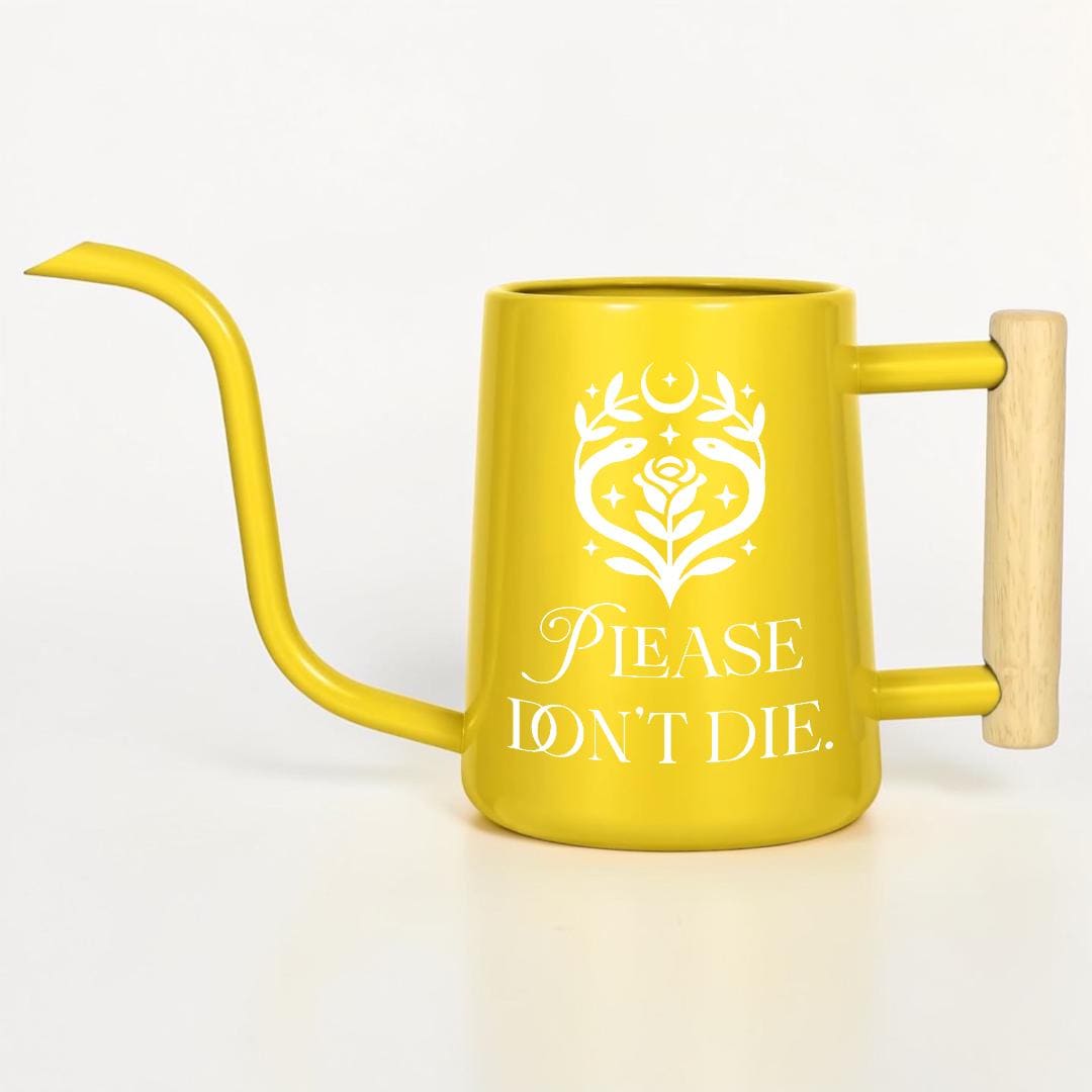 Metal Watering Can with Please Don't Die Plant Pun Design