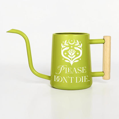 Metal Watering Can with Please Don't Die Plant Pun Design