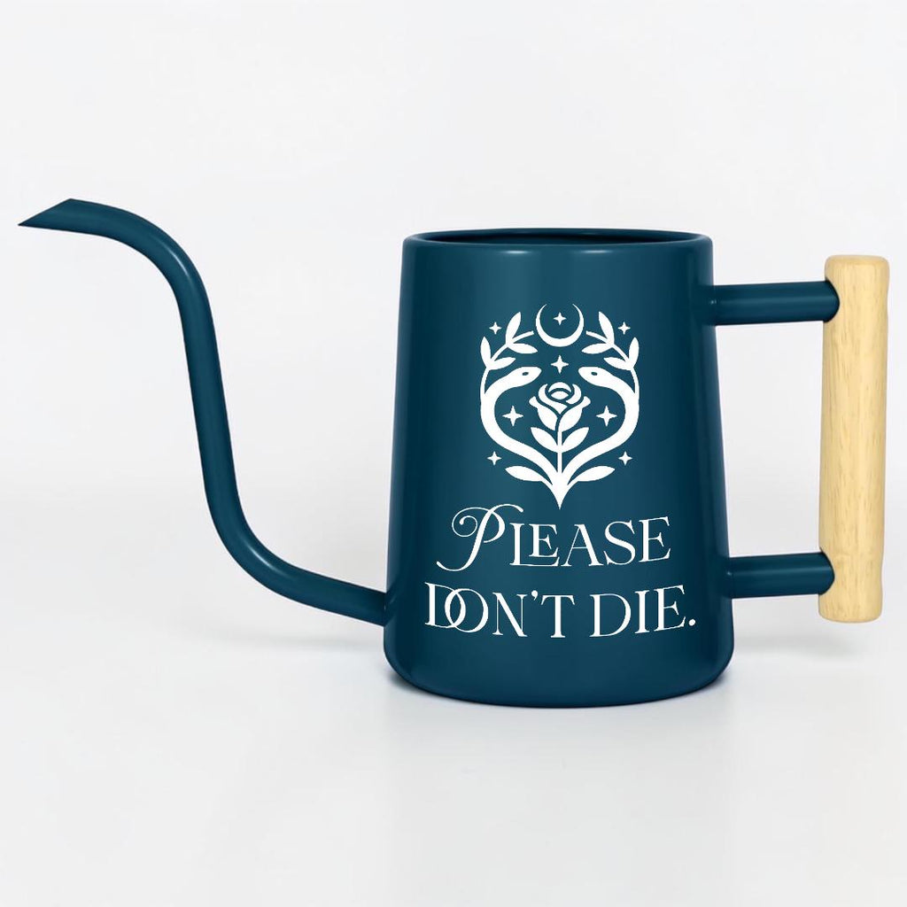 Metal Watering Can with Please Don't Die Plant Pun Design