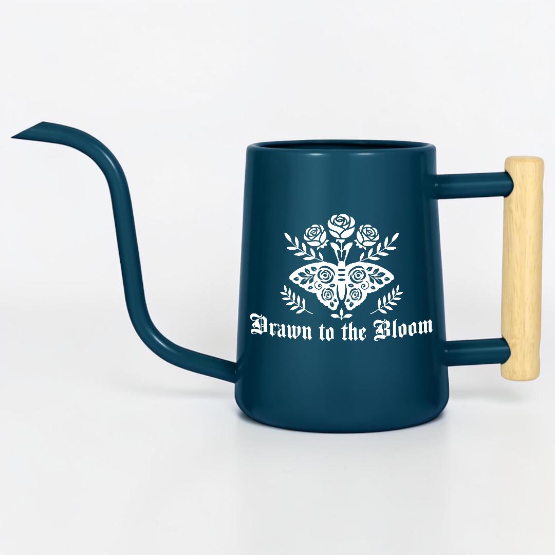 Gothic Moth Watering Can, Plant Watering Can with Wooden Handle, Floral Moth Plant Lover Gift, Goth Cottagecore Plant Decor