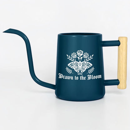 Gothic Moth Watering Can, Plant Watering Can with Wooden Handle, Floral Moth Plant Lover Gift, Goth Cottagecore Plant Decor