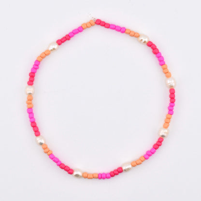 Sorbet Groove Bracelet Collection: Pink and Orange Beaded Bracelets with Daisy Accents