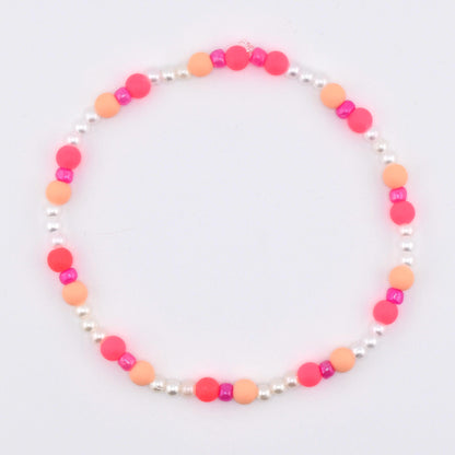 Sorbet Groove Bracelet Collection: Pink and Orange Beaded Bracelets with Daisy Accents