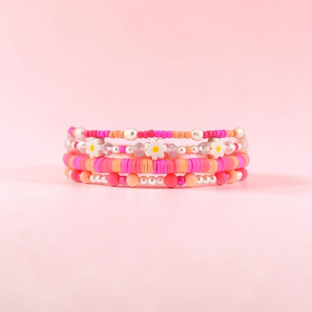 Sorbet Groove Beaded Bracelet Collection Pink Orange Daisy Accent Stackable Summer Jewelry