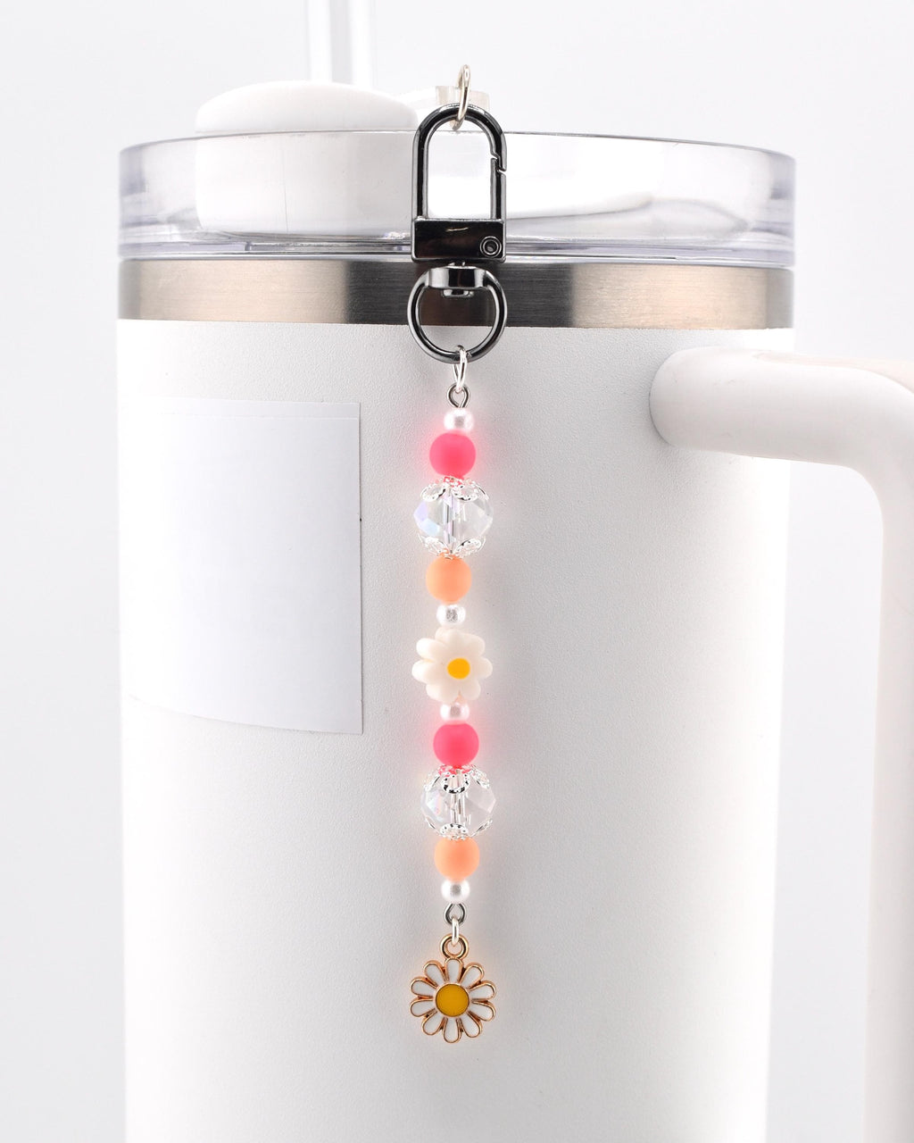 Sorbet Groove Tumbler Straw Charm: Pink Orange Daisy Beaded Y2K Coastal Accessory