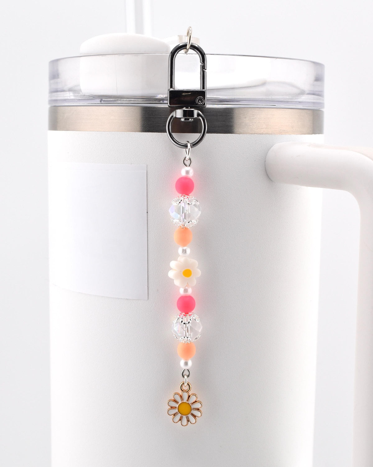 Sorbet Groove Tumbler Straw Charm: Pink Orange Daisy Beaded Y2K Coastal Accessory