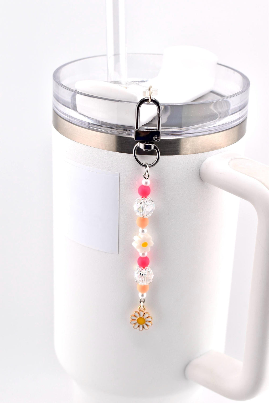 Sorbet Groove Tumbler Straw Charm: Pink Orange Daisy Beaded Y2K Coastal Accessory
